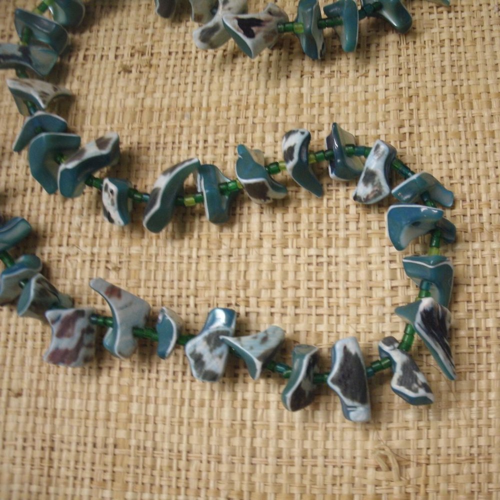 Handmade Blue Dyed Shell & Seed Bead Necklace - Picture 16 of 16